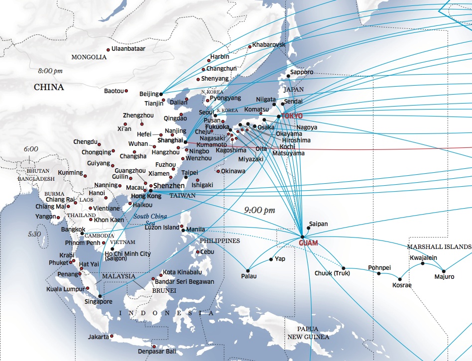 United-Continental-Continental Micronesia Asia Route Map: