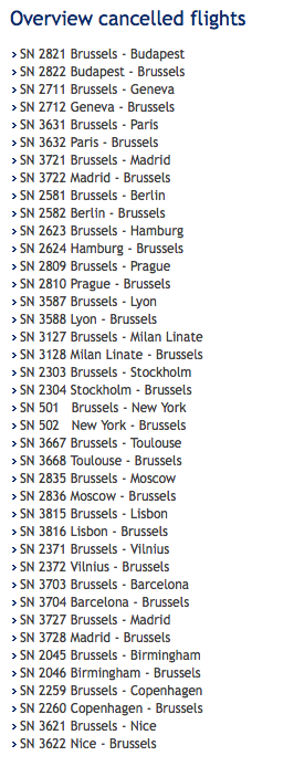 Brussels Airlines 11.18.13 Cancelled Flights